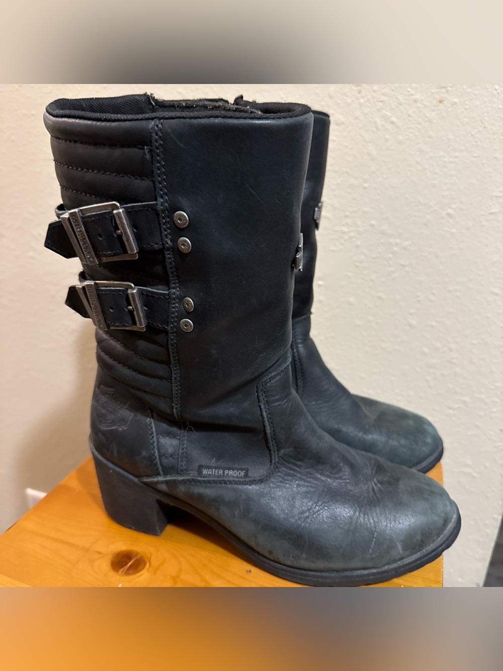 Harley-Davidson Black Mid-Calf Buckle Combat Boots